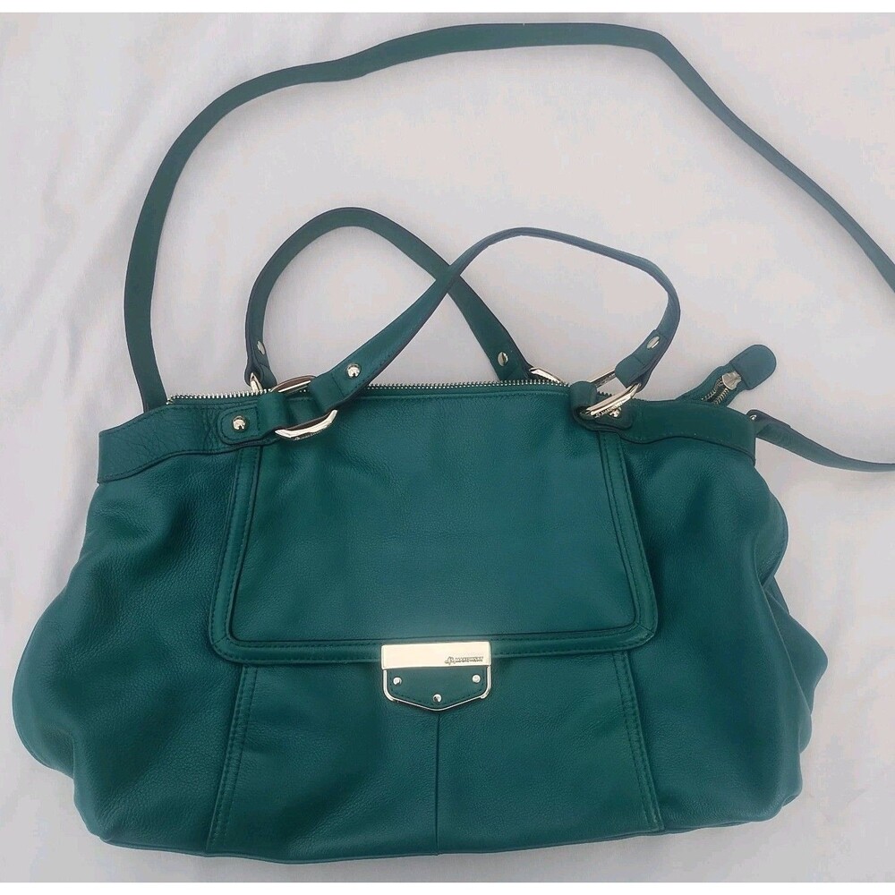B. Makowsky Lombard Green Leather Satchel and Crossbody Bag
